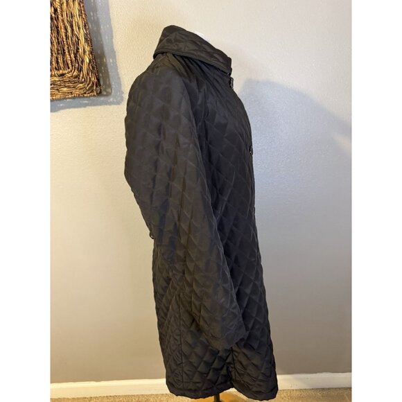 Talbot's Quilted Puffer Coat PM Petite Medium Mid Length Black W Pockets - Picture 12 of 16